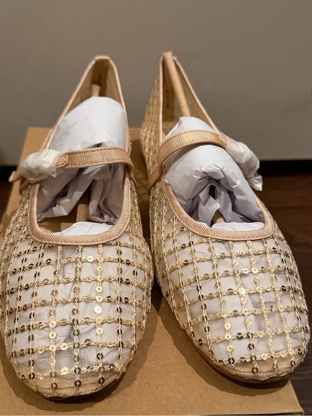 J. Crew Beige and Gold Sequin Mary Jane Flats- Women’s- Size 10